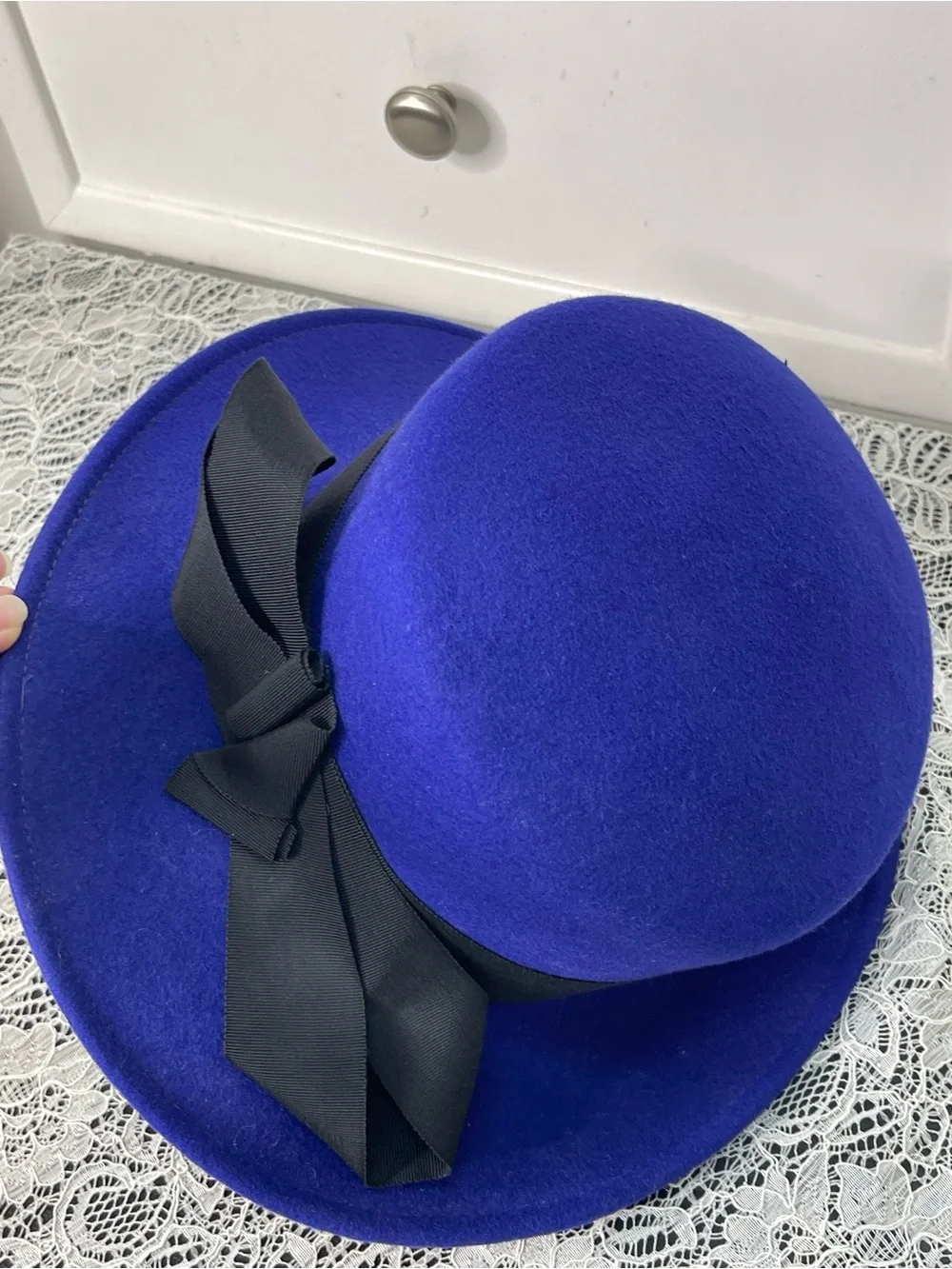 Olive Branch by Nicole Rose Royal Blue Wool Felt Bow Hat OS